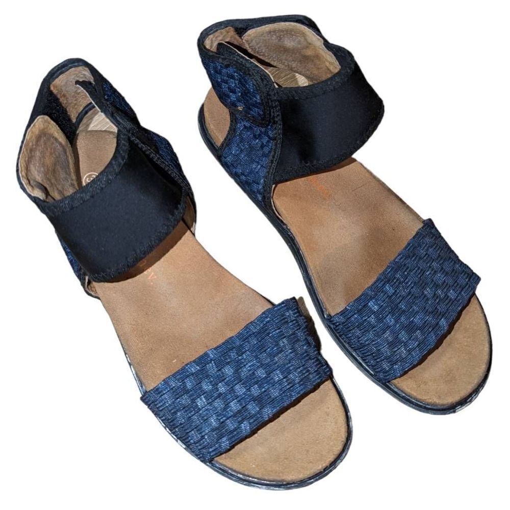 Bernie Mevs‎ Women's Stretch Woven Elastic Leather Sandals Blue Size 39
